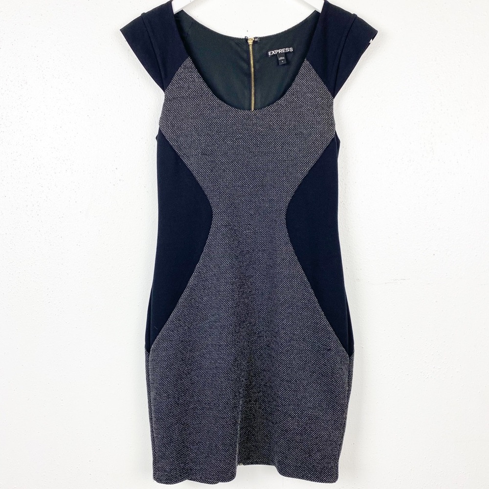 Express Size 4 Black Tweed Sheath Cap Sleeve Dress